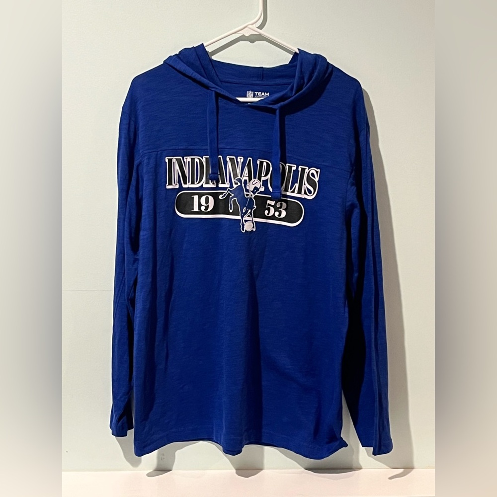 NFL Team Apparel Men’s Indianapolis Colts Blue Pullover Hoodie Long Top, Size L
